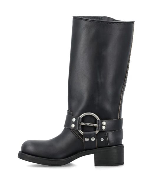 Miu Miu Black Kniehohe Stiefel Mit Schnalle