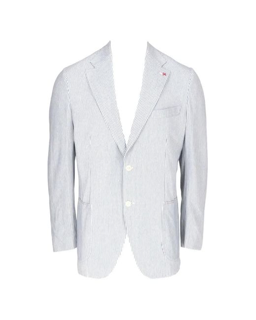 Isaia White Striped Single-Breasted Blazer for men