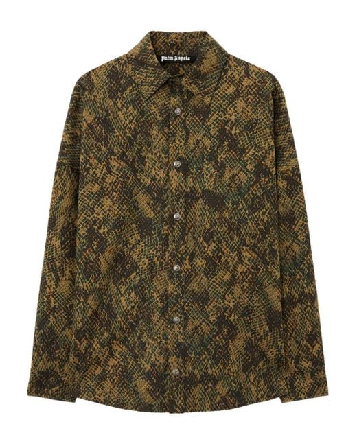 メンズ Palm Angels ロゴ オーバーシャツ Green