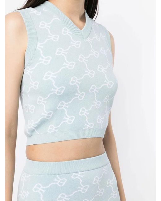 ROKH Blue Monogram-Pattern Cropped Vest