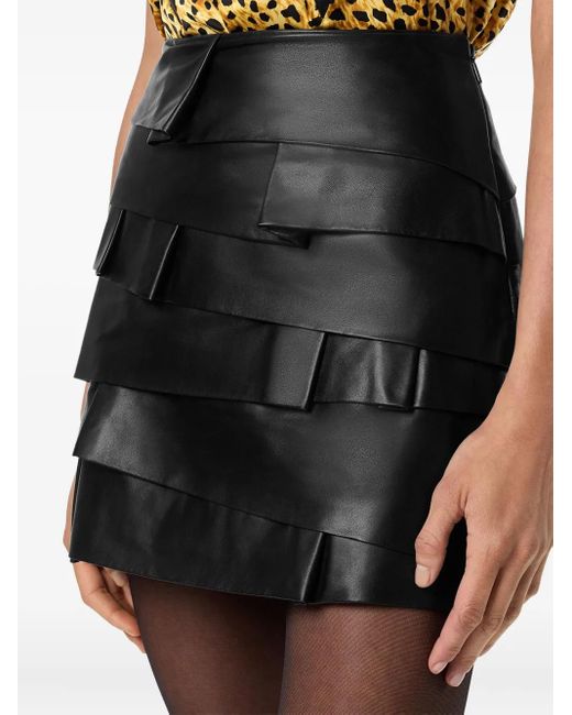 Versace Black Layered Ruffle Leather Skirt