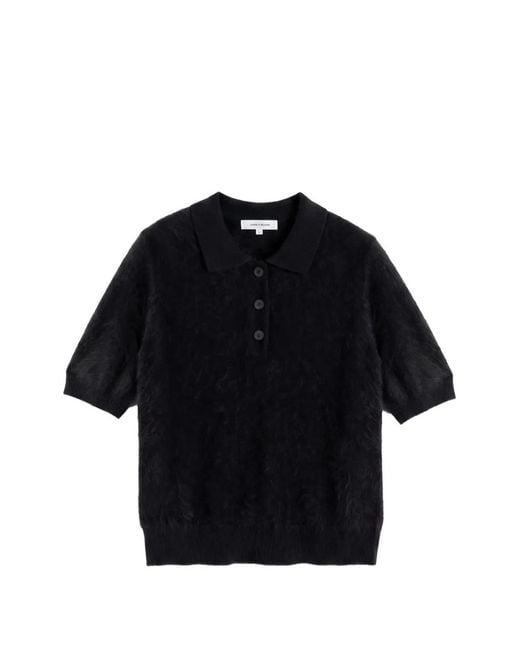Chinti & Parker Black Short-Sleeve Cashmere Polo Top