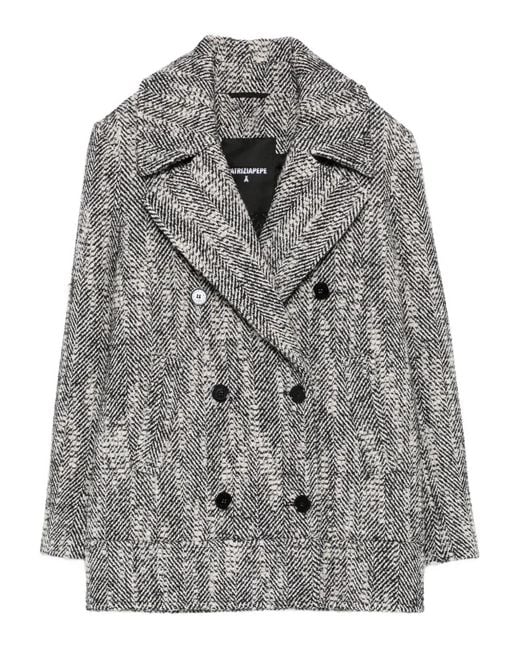 Patrizia Pepe Gray Herringbone Double-Breasted Coat