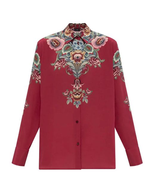 Etro Red Seidenhemd mit Blumen-Print
