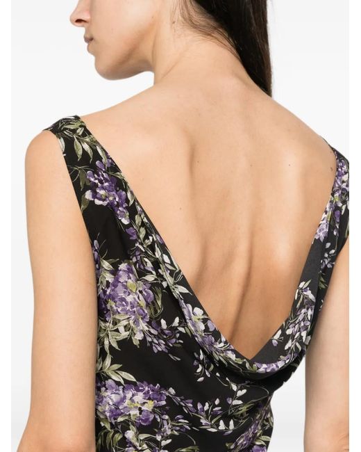 Norma Kamali White Floral-Print Cowl-Neck Dress