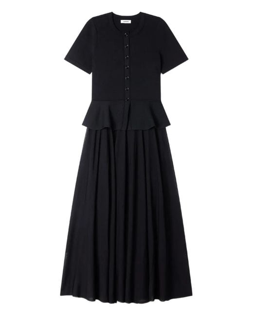 Sandro Black Peplum Knit Dress