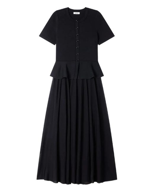 Sandro Peplum Knit Dress in Black | Lyst