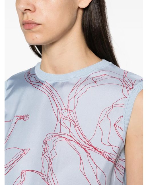 Fabiana Filippi Blue Graphic-Print Sleeveless Top