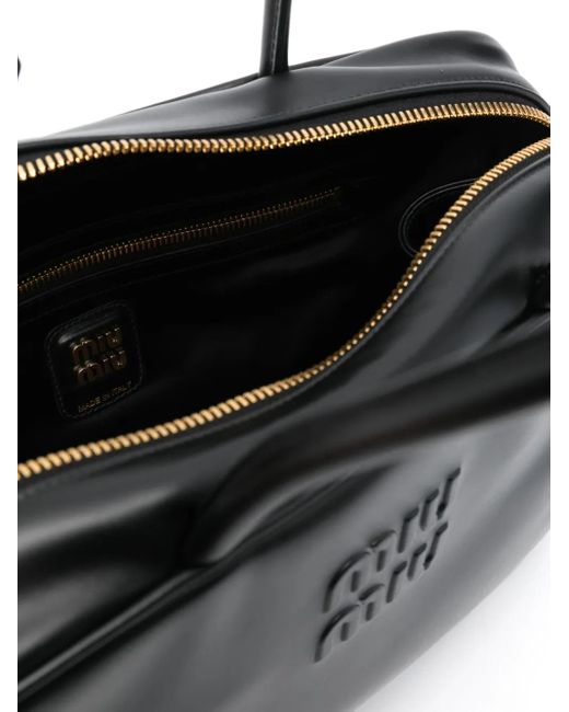 Miu Miu Black Logo-Embossed Leather Shoulder Bag