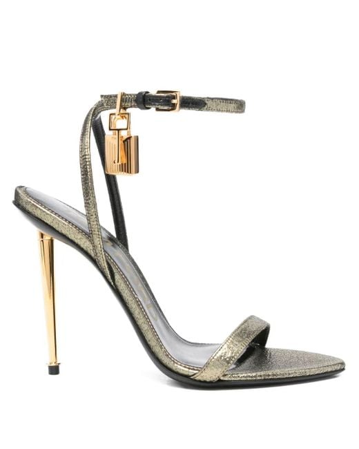 Tom Ford White Hammered-Effect Fabric Padlock Pointy Naked Sandals