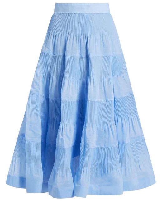 Zimmermann Blue Pleated Tiered Midi Skirt