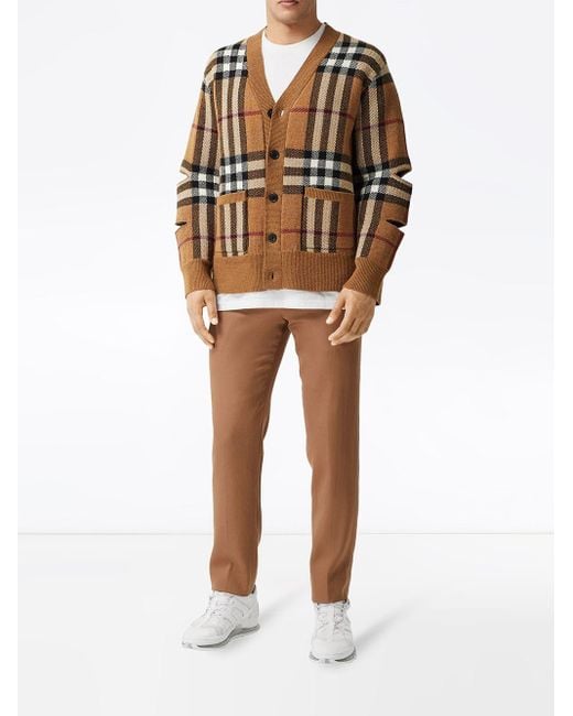 Burberry Cut-out Sleeve Check Cardigan in Brown for Men | Lyst Canada