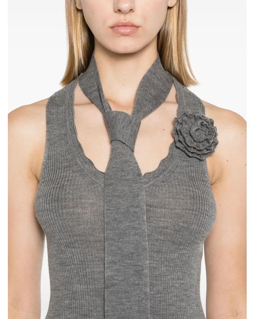 Blumarine Gray Floral-Appliqué Knitted Tank Top
