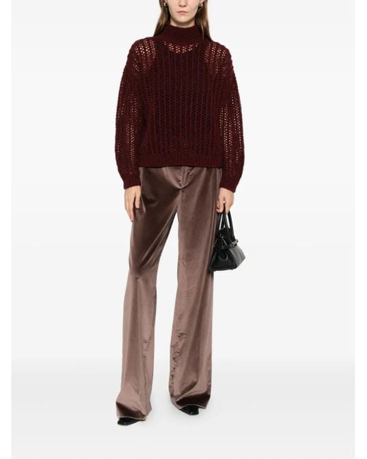 Max Mara Purple Quaglia Openwork High-Neck Sweater