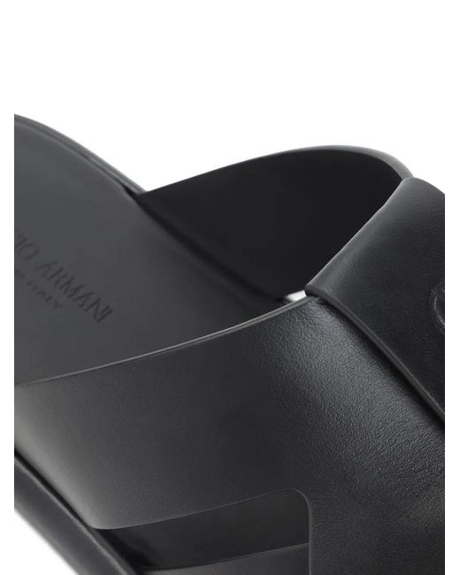 Giorgio Armani Black Interwoven Leather Sandals for men