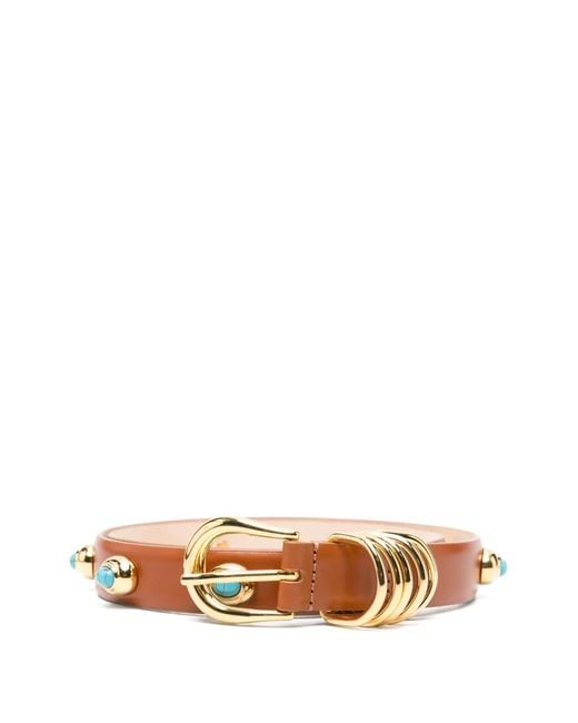 DEHANCHE White The Hollyhock Stone Leather Belt