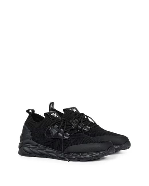 MCM Black Logo-Patch Knit Sneakers for men