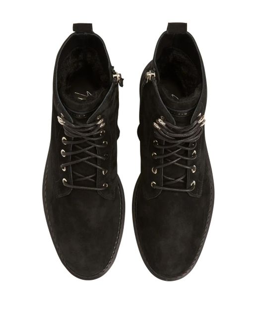 Giuseppe Zanotti Black Bassline Suede Lace-Up Boots for men