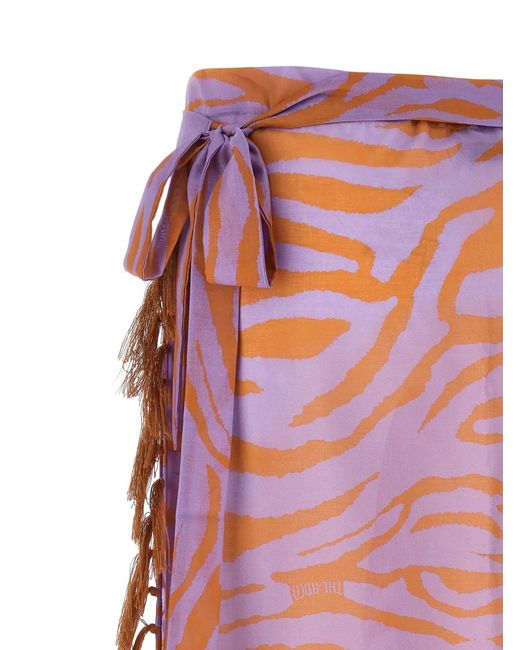 The Attico Red Il Primo Bagno Animal-Print Fringed Sarong Skirt