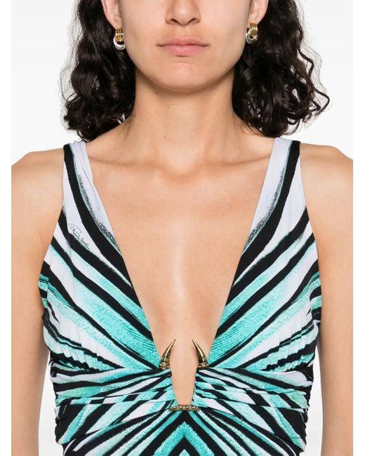 Abito Midi A Righe di Roberto Cavalli in Blue