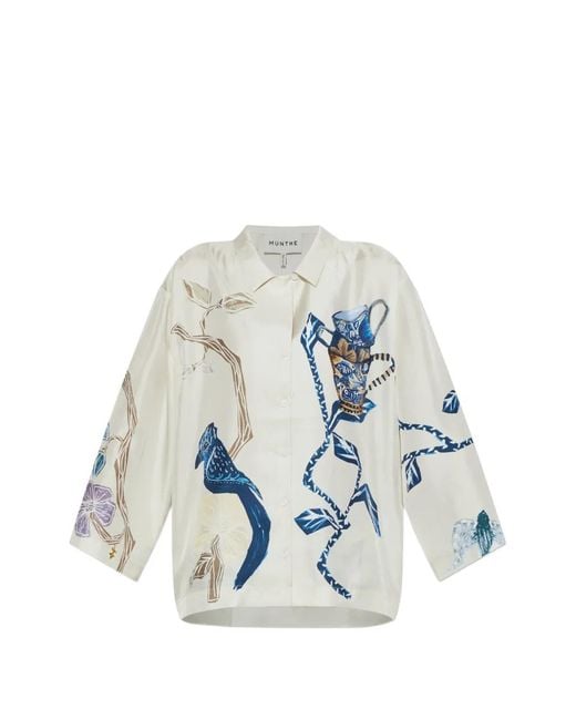 Munthe White Nancie Graphic-Print Button-Down Shirt