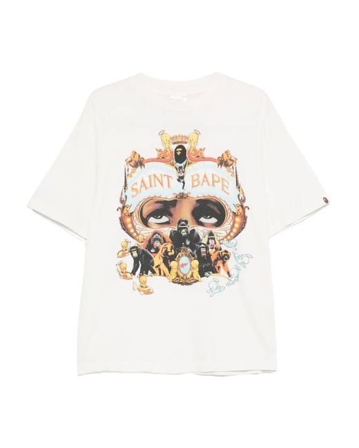 SAINT Mxxxxxx White X A Bathing Ape Generation Graphic-Print T-Shirt for men