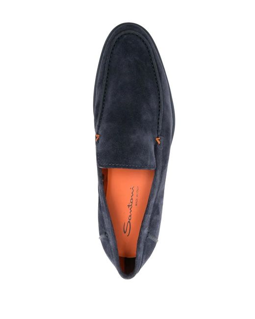 Santoni Blue Suede Round-Toe Loafers for men