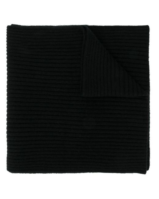 N.Peal Cashmere Black Short Ribbed Scarf for men