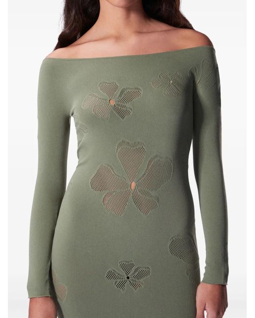 MACCAPANI Green Monogram-Pattern Midi Dress