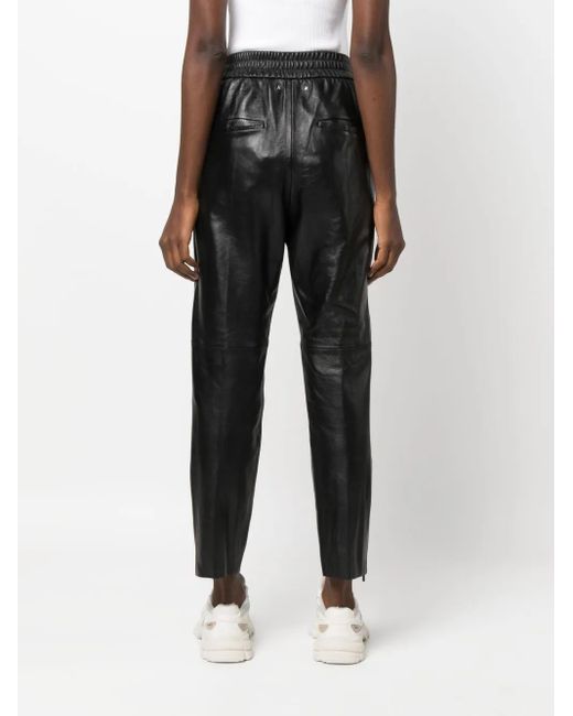 Golden Goose Deluxe Brand Black Leather Pants With Stretch Waistband And Zippers On Hem For