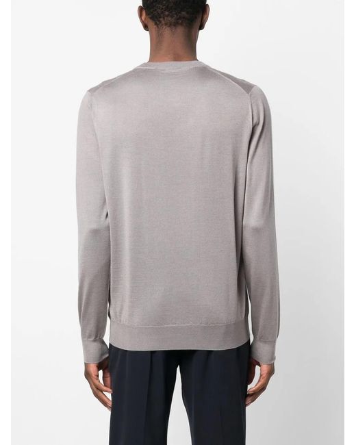Fedeli Gray Crew-Neck Cashmere-Silk Jumper for men