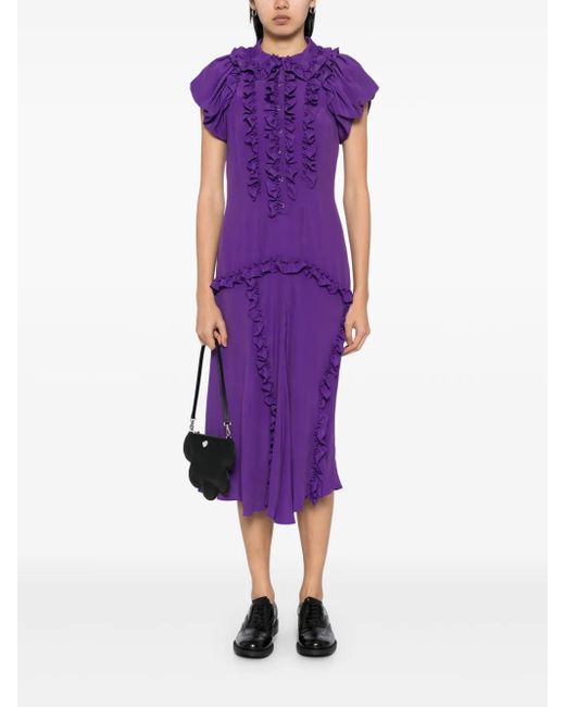 Simone Rocha Purple Ruffled Multi-Stitched Midi Dress