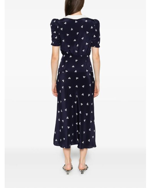 Alessandra Rich Midi-Jurk Met Strikprint in het Blue