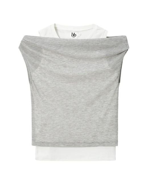 B+ AB Gray Layered Off-Shoulder Tank Top