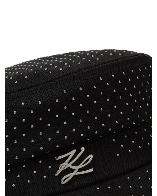 Karl Lagerfeld Black K/Autograph Stud-Embellished Baker Boy Cap