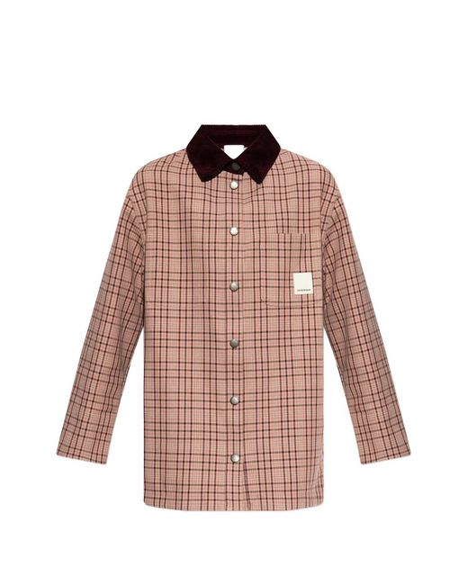 Emporio Armani Pink Check-Pattern Corduroy-Collar Coat