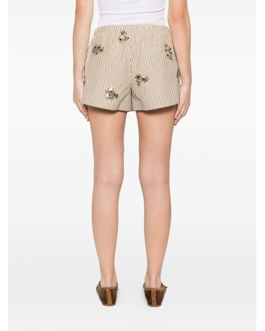Sandro Natural Floral Embroidered Striped Shorts