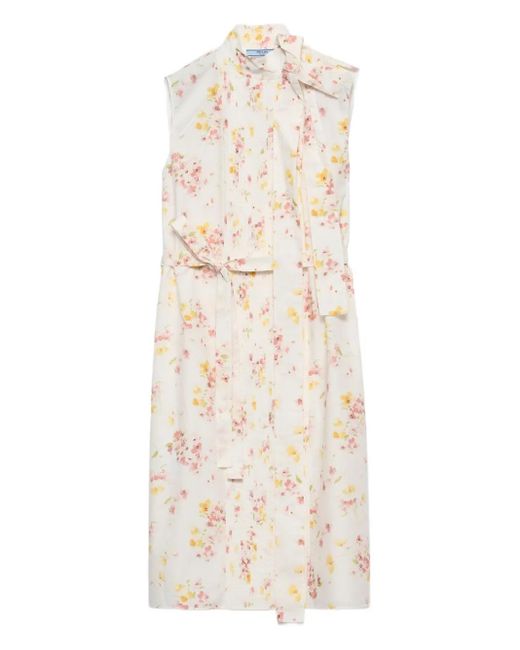 Robe À Fleurs Imprimées Prada en coloris White