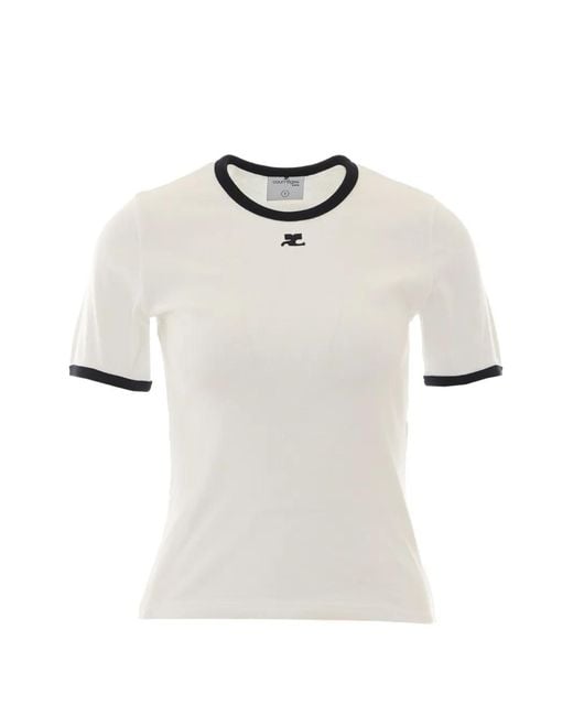 Courreges White Signature Logo-Patch Contrast-Trim T-Shirt