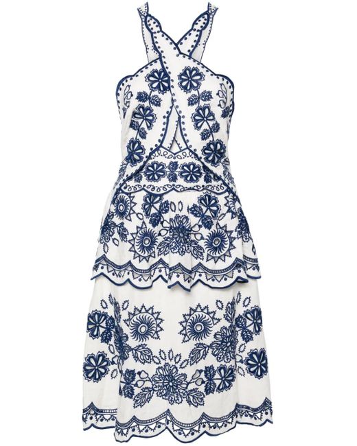 Farm Rio Blue Broderie-Anglaise Sleeveless Minidress