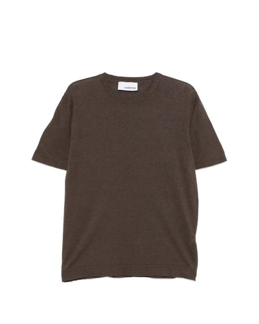 Costumein Brown Fine-Knit Short-Sleeve T-Shirt for men