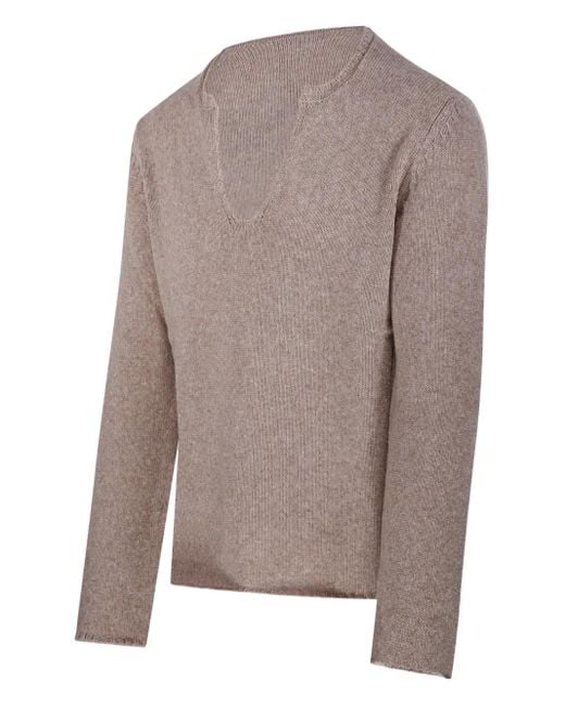 Fabrizio Del Carlo Brown V-Neck Sweater for men