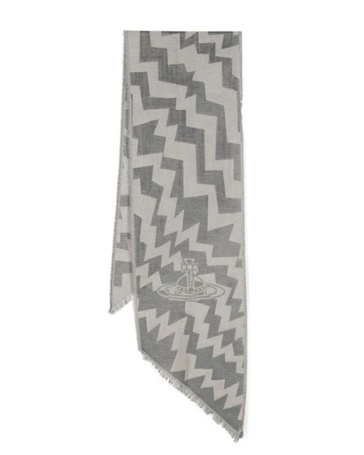 Vivienne Westwood Gray Orb-jacquard Zigzag-pattern Scarf