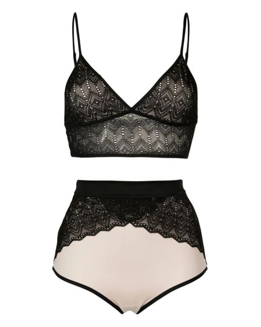 Lethicia Bronstein Black Lace-Trim Lingerie Set (Set Of Two)