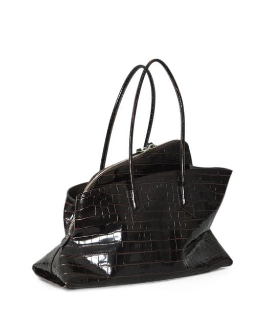 The Attico Black Medium La Passeggiata Crocodile-Effect Leather Tote Bag