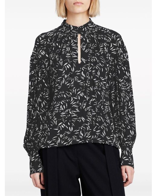 Proenza Schouler Gray Abstract-pattern Print Button-fastening Blouse