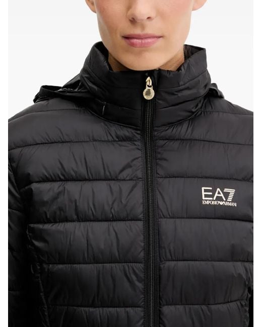 EA7 Black Zip-Fastening Puffer Jacket