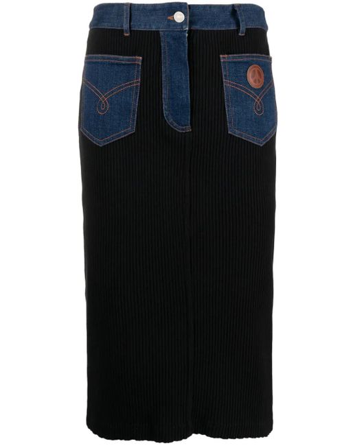 Moschino Black High-Waist Ribbed Pencil Skirt