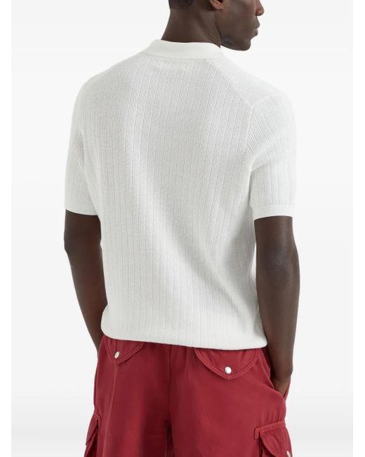 Brunello Cucinelli Geripptes Poloshirt in White für Herren