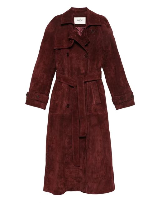 DUCIE Red Corrin Suede Trench Coat